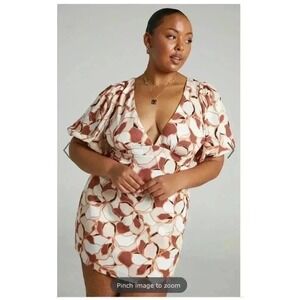 AMALIE THE LABEL Mikaelle Puff Sleeve Open Back Mini Dress Voyager Floral Sz 16